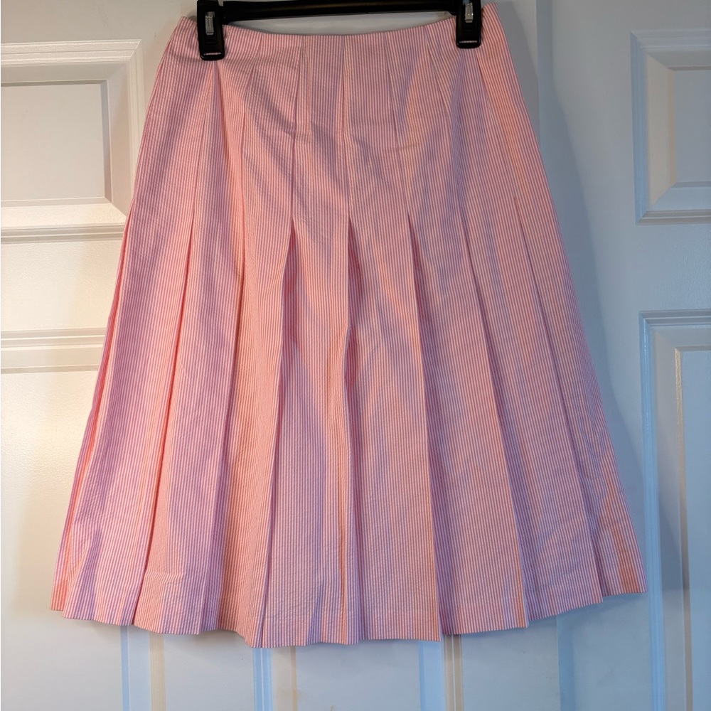 NWT Brooks Brothers Seersucker Pink Pleated Women's Skirt